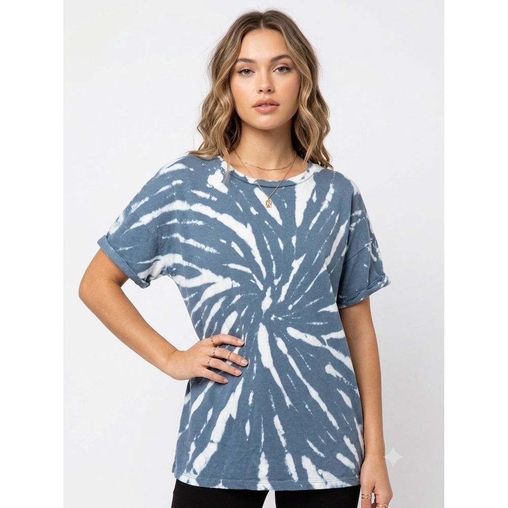 Olive + Oak Tie Dye T-Shirt Short Sleeve French Terry Blue Extra Large
